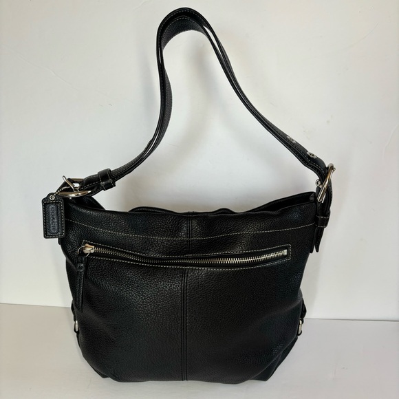 Coach Black Pleated Pebbled Leather Shoulder Bag with Silver Hardware - Picture 2 of 9